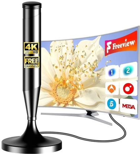 Antena de TV Interior 2025 Más Avanzada– Antena Digital para Smart TV, Compatible con Freeview, Base Magnética Fuerte, Alcance de hasta 480 km, Soporta 4K/1080p, Cable Coaxial de 5m