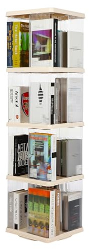 FAHKNS 4 Tier Rotating Bookshelf,360°Display Floor Standing Bookcase,Book Shelf for Small Space Revolving Bookcase for Office Bedroom Living Room,Rectangular