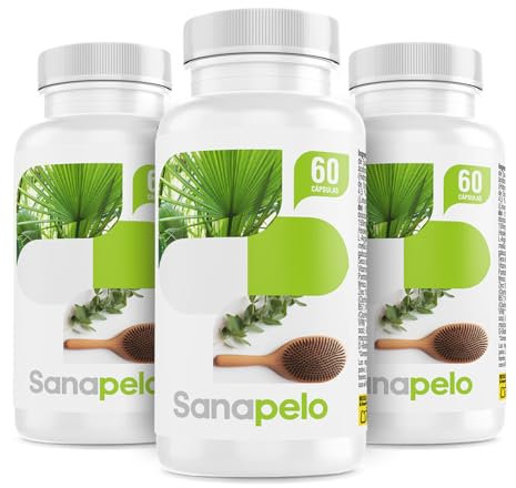 Sanapelo–Cápsulas Anticaída del Cabello|Con Saw Palmetto,Biotina,Zinc,Pygeum Africanum,Té verde| Ayuda a fortalecer el pelo,evitar la caída y mejorar la circulación|Hombres y Mujeres-SANACAPS(3 Botes)