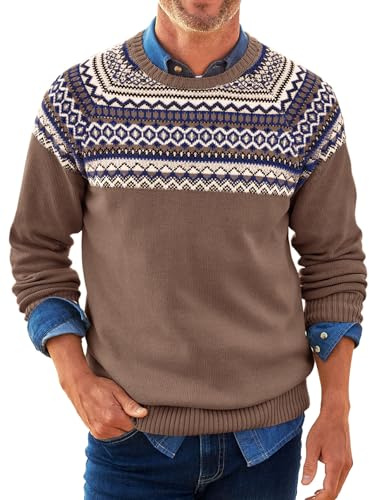 Runcati Pull de Noël en tricot pour homme - Col rond - Manches longues - Pull d'hiver basique décontracté