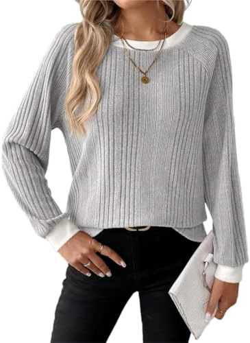 ABINGOO Pull Femme Chic et Élégant Sweat Léger Tricoté Manches Longues Col Rond Pullover Tunique Chaud Haut Tops pour Hiver Automne(Gris,M)