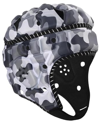 Ronyme Casco da Rugby, Protezione per la Testa da Rugby, Comodo, Leggero e Traspirante, per Bambini, per Partite, Football Americano, Calcio, Allenamento, Nero Bianco