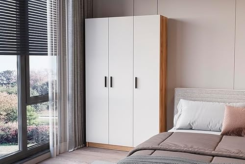 Armario Auxiliar Multiusos Color Mauvella Beige – 3 Puertas, 4 Baldas y Espacio para Escoba – Mueble de Almacenaje Elegante y Funcional 108x180x35 cm