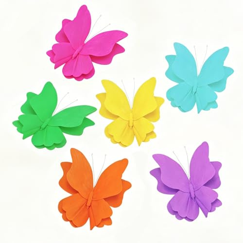 6 Pz Crespa Farfalle 3D Carta Decorative, Grande Farfalla Decorazione Primaverili Estive, con Morsetto di Fissaggio, Decorazioni per la Tavola Soggiorno Camera da Letto Giardino Matrimonio Compleanno