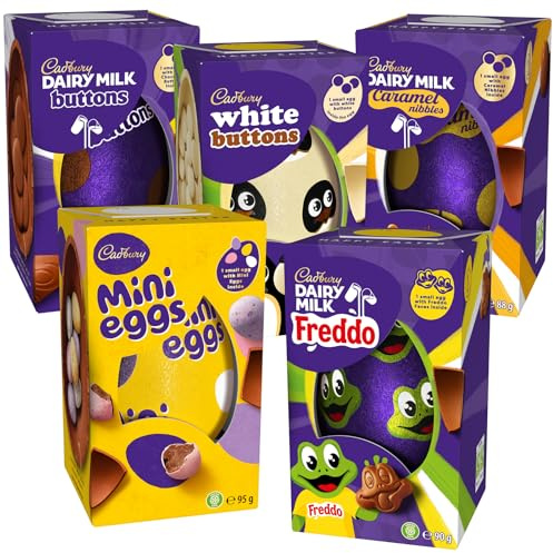 Cadbury Chocolate Easter Egg Variety (Bundle of 5) - Great for Easter Gifting, Easter Egg Hunts, Family Celebrations. Mini Eggs, Caramel, White Chocolate, Dairy Milk Buttons and Freddo Faces