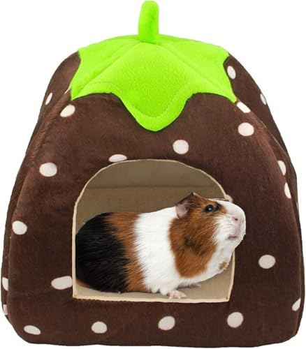 ToqoGeri Brown Guinea Pig Bed, Hamster Bed, Small Animal Pet Winter House Warm Nest, Hideout Cage Cave for Chinchilla Ferret Gerbil, Non Slip Strawberry Hedgehog House Pad