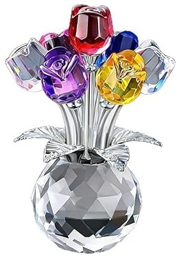 Ramo de Rosas de Cristal, Adorno De Rosa De Cristal Flores Artificiales Escultura de Flores de Rosa Flores de Rose Coloridas de Cristal Rosa Colorida para San Valentín Aniversario