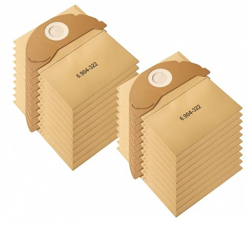 20 Bolsas Aspiradora WD2, Bolsa de Filtro de Papel Universal, Bolsas de Filtración Aspiradoras, para 6.904-322.0, Compatible con KärcherWD3Premium, MV2, WD 2.200 a WD 2.550, A2004, A2054, A2099 (WD2)