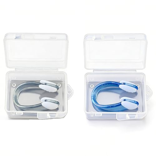 TRUMIZON 2 Pack Silicone Nose Clips for Swimming - Ergonomic Swim Nose Plugs with Case - Reusable Nose Grip for Adult & Kids - Unisex Swimming Nose Clip Kids, Nose Protectors (Black & Blue)