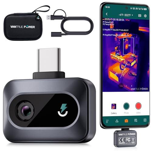 VANTRUE POWER TS1 Cámara Térmica Termográfica Infrarroja para Android, 512x384 TISR Alta Resolución Cámara Termográfica Infrarroja, Rango de medición de la temperatura -20 °C a 550 °C