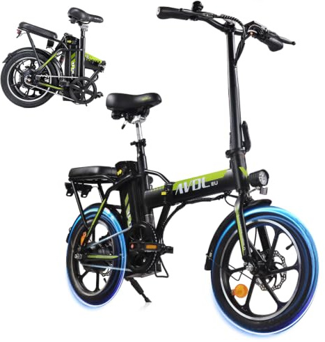 AVDLEU Velo Electrique Pliable 16 Pouces pour Adultes, Vélo Electrique Homme Femme, Vélo Electrique Urbain, Batterie 36V 12.8Ah, Assistance Électrique Jusqu’à 25 km/h, Freins à Disque, E Bike Compact