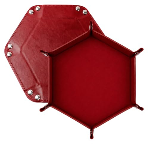 Dice Tray, Hexagonal Rolling Tray for Tabletop Gaming, Portable Dice Tower Alternative with Soft Lining, Wine Red Foldable Design for RPG Sessions and Board Game Storage