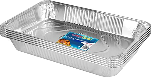 Catergold Large Rectangle Disposable Aluminium Foil Trays 52 x 33 x 8cm Approx (5 Pack) - Silver - BAKING PAN - Utilitarian