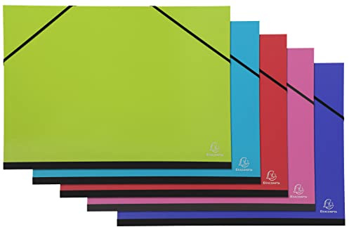 Exacompta 25729E 5er Pack Zeichenmappe Iderama mit Gummibändern innen weißes Papier Rückseite aus Leinen Maße 32 x 45 cm Format zum Abheften A3 (297 x 420 mm) farbig sortiert