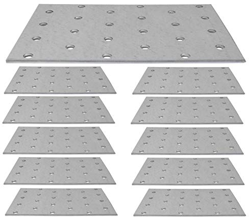 Piastra di giunzione piatta zincata resistente in lamiera di acciaio 120 x 80 x 2 mm, confezione da 10 pezzi