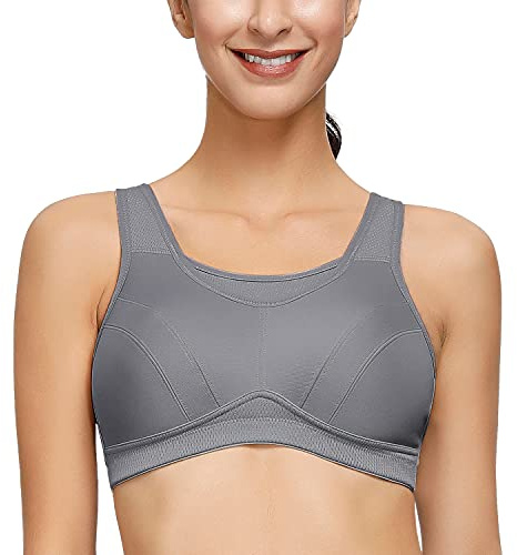 Deyllo Soutien-Gorge Sport Grand Maintien Running Grande Taille Minimiseur sans Armatures Non Rembourré(Gris,42D)