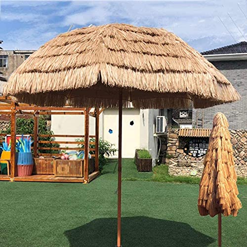Yclty Tx-Ø 4.8ft / 1.45m Tropischer Hawaiianischer Stroh Strandschirm, Outdoor Wasserdichter Balkon Sonnenschirm Regenschirm für Garten Pool Terrassenschirme Rund (Naturfarbe)