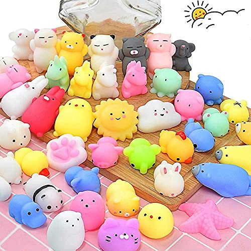 Mini Squishy Kawaii Set, TPR Spielzeug, 25 Stück Squishy Kawaii Tiere und Obst, Mochi Squeeze Toys, Kawaii Squishy Spielzeug, Anti Stress Spielzeug Squishy Set, Soft Silikon Spielzeug