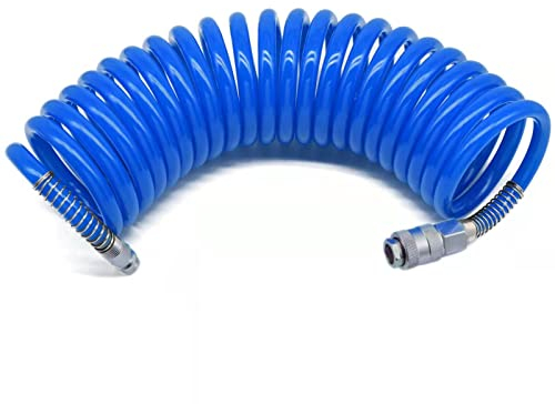 Druckluftschlauch Spiralschlauch 6m mit Schnellkupplung und Knickschutz, Innendurchmesser 6.5mm x Außen10 mm, Betriebsdruck 10 bar, aus PU, 1/4