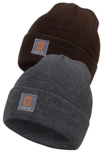 Indicode Herren Vulcano 2er-Pack Winter Mütze | Wintermütze Strickmütze Beanie Charcoal/Black, OS