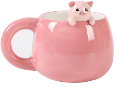I-TOTAL® - Tasse en céramique avec animal en céramique sur le bord, tasse à thé ou café (PIGGY) 450 ml