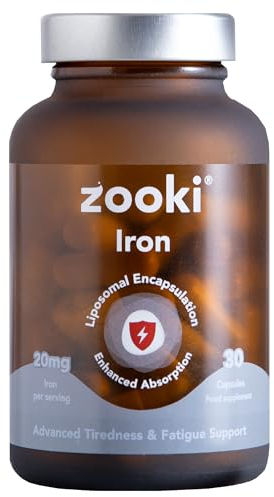 Zooki 100mg Liposomal Iron Bis-Glycinate Capsules | 4X Higher Absorption | Support Red Blood Cells, Immunity, Energy | Natural Ingredients (30 Servings)