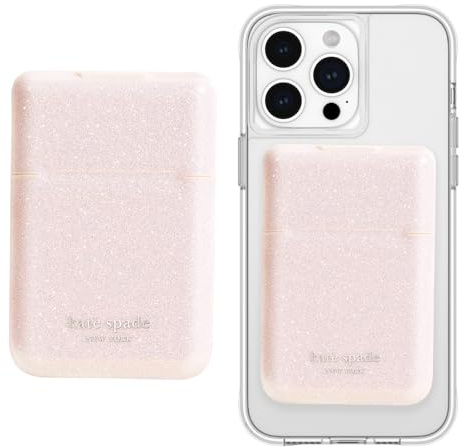 kate spade new york Magnetic Flip Phone Wallet/Card Holder - Compatible with MagSafe Phones and Cases - That Sparkle Pink