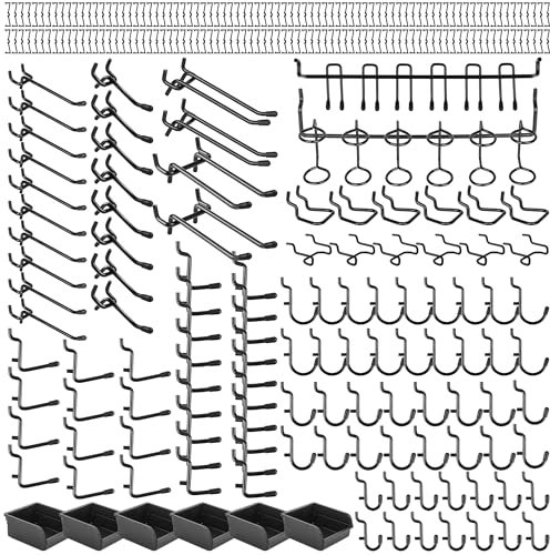 Hogurity Lot de 196 crochets robustes pour panneau perforé avec verrous pour organiser divers outils, crochets utilitaires pour panneaux perforés de 6,35 mm