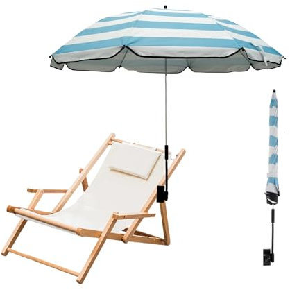 Jokapy Garden Umbrella Parasol Portable,Camping Chair Umbrellas Multifunctional Clip-on Beach Umbrella with Universal Clamp 360° Adjustable,Beach Chair Parasol Umbrellas for Wheelchair (Blue Stripe)