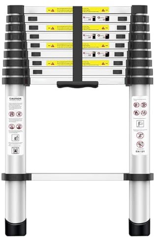 Exleiter 2.9M Telescoping Ladder, Aluminum Lightweight Multi-Purpose Telescopic Ladder Collapsible Extension Ladder Folding Ladder for RV, Attic, Daily Use at Home, 330lbs Max Capacity