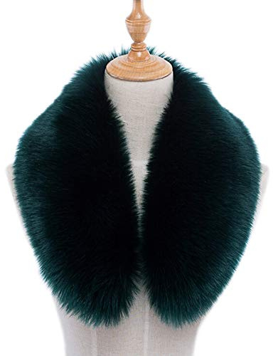LICHENGTAI Bufanda de pelo sintético para mujer, acogedora, cálida, de felpa, desmontable, mullida, para disfraz, ropa de invierno, suéter, chaqueta, accesorio, verde oscuro, 7 3/8