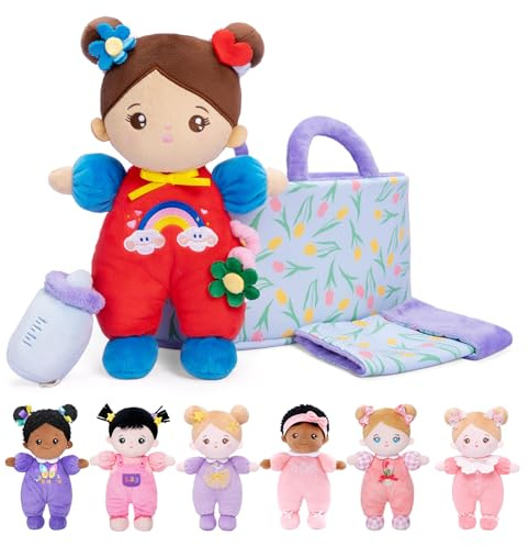 OUOZZZ 10'' Baby Doll Set, colorful Outfit, Carrying Case & Accessories | Includes cute doll accessories, 25cm soft plush body, ideal toddler birthday gift