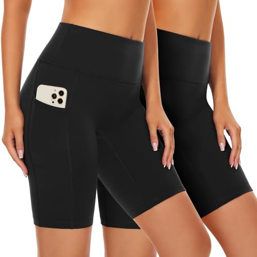 SIMIYA Cycling Shorts Women High Waist Tummy Control Short Leggings with Pockets Soft Comfort Pants Stretch Tights for Running Gym Yoga