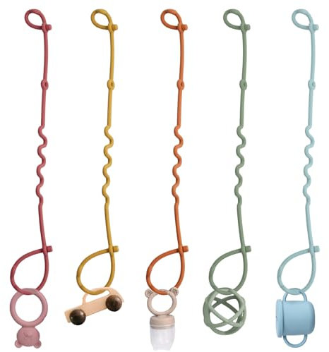 5er Set Silikon Schnullerkette, Sicherheitsgurt für Spielzeug, Verstellbarer Schnullerhalter für Kinderwagen, Trinkbecher Halteriemen für Kinderbetten, Hängekörbe, Hochstühle