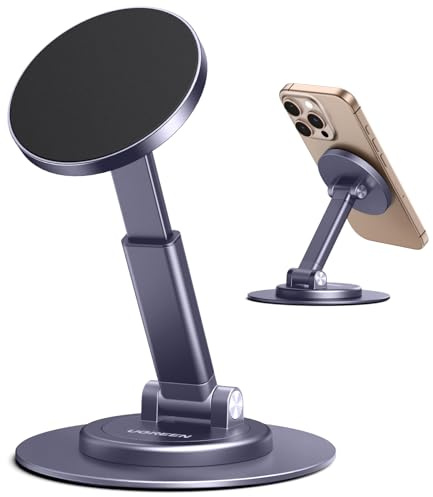 UGREEN Magsafe Handy Ständer 360°Verstellbar, Magnetischer Handyhalterung Tisch mit Metallringe, Handyhalter Kompatibel mit iPhone 17 16 15 14 13 12 Pro Max und Magsafe Hülle, Galaxy S24 S23 (grau)