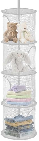 APOMOONS Hanging Mesh Storage Basket, Foldable 4 Tier Hanging Teddy Storage Net, Compartments Soft Toy, Small Toy Storage Bag for Cuddly Toys Clothes Sundries(A) (Grey)