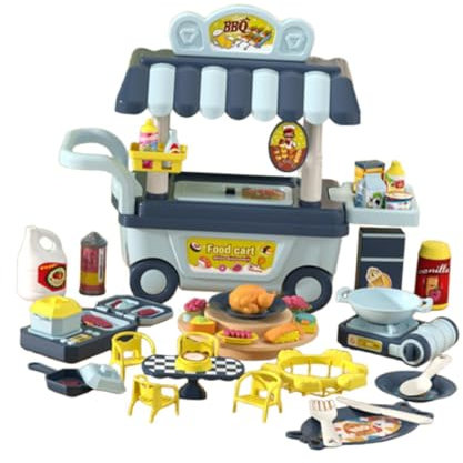 Perfeclan Set di Giocattoli per Barbecue con Carrello per Bambini, Set da Gioco per grigliate, Giocattoli interattivi, Simulazione di Barbecue per Bambini,