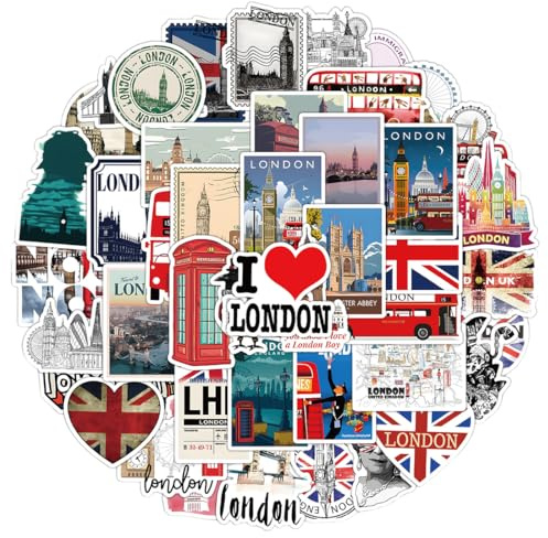 COYUN 50pcs Londres pegatinas de viaje, Etiquetas Adhesivas Pegatinas, accesorios para álbumes de recortes,pegatinas decorativas para diario, álbum de botellas de agua, funda para teléfono móvil