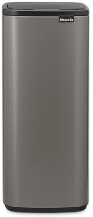 Brabantia Bo Touch Cubo de basura 30L (Platino), cubo basura reciclaje rectangular y compacto, con sistema de abertura Soft-Touch, papelera cocina con cubo extraíble, incluye bolsas PerfectFit