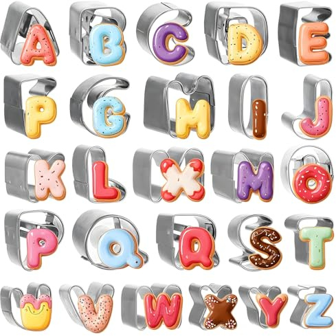 26 piezas cortadores de letras moldes de letras formas para galletas cortadores de galletas letra cortadores para fondant números alfabeto carta galleta 26 formas de letras de acero inoxidable