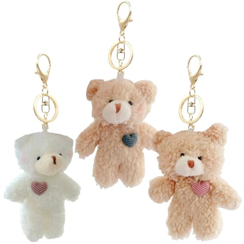 3 Pièces Ours porte clef peluche, Peluche Ours Porte-Clés, Ours porte clé peluche,porte-clés mignon en peluche,Ours keychain, porte clef kawaii pour Décorer Vos Clés, Sac, Téléphone Portable