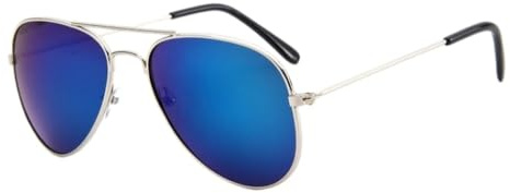 LJCDM Lunettes de soleil aviation pour garçon et fille, lunettes de pilote pour enfants, protection UV400, C7 argent bleu, 1