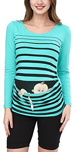 Baby flykt – roligt roligt sött mammamode med motiv för graviditeten mammaskjorta t-shirt graviditetsskjorta, långärmad, Mint, XL