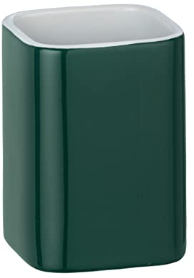 WENKO Gobelet Elmo Vert céramique - Porte-Brosse à Dents pour la Brosse à Dents et la pâte Dentifrice, Céramique, 6.5 x 9 x 6.5 cm, Vert