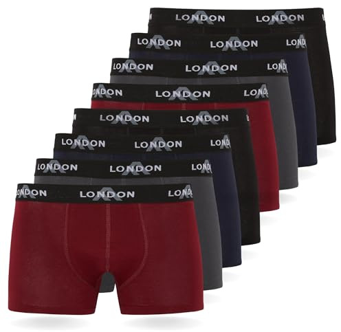 FM London Pacchetto da 4/8 Mutande Uomo, Boxer Uomo Cotone, Aderenti e Confortevoli per l'Uso Quotidiano, Colori scuri assortiti (8 pezzi), L