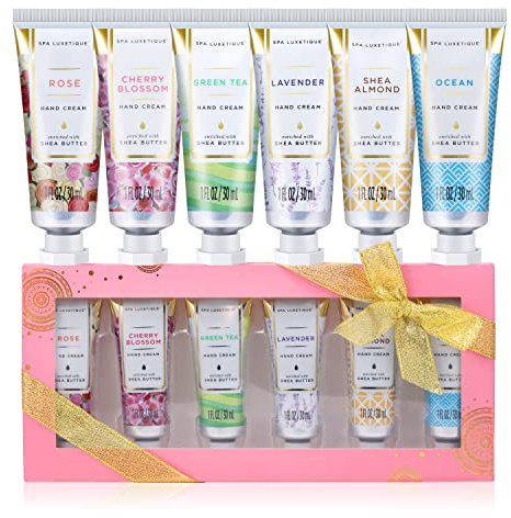 Mini Handcreme Set, Spa Luxetique Shea Butter Handcreme 6er Pack Feuchtigkeitsspendende Handcreme Set Mit Aloe Vera Und Vitamin E Für sehr Trockene Hände, Handcreme Geschenkset Muttertagsgeschenk