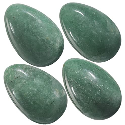 KYEYGWO 4 Pièces Aventurine Verte Reiki Ensemble Oeufs, Ovale Polie Cristal Ornement de Boule Figurines, Massage Soulagement Pierres, Paume Poche Pierre pour Stress de Méditation, Décoration Intérieur