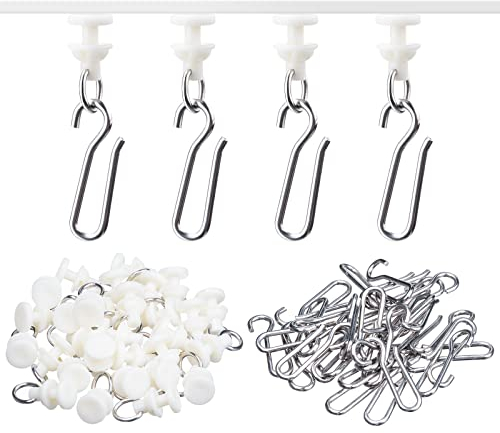 Jetec 60 Stück Gardinenhaken Gleiter inklusive 30 Gardinen Gleiter und 30 Vorhang Haken Ösengleiter Gardinenröllchen für Schiene Duschvorhang, Weiß (Zarter Stil)