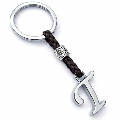 ASTER ALHELÍ - Porte-clés Homme ou Femme en Cuir Avec Initiales - Lettres et Perles en zamak Argenté - Porte Cles Personnalisée (T)