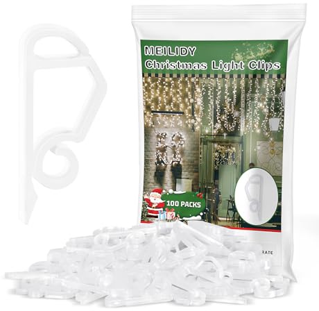 MEILIDY Christmas Light Clips, Weatherproof Plastic Gutter Clips for Hanging Outdoor Holiday Seasonal String Lights, Clear, 100 Pcs